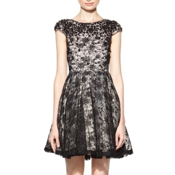 Alice + Olivia Dresses & Skirts - Alice + Olivia Aubree Dress Rhinestone Embellished Floral Lace Black over Cream